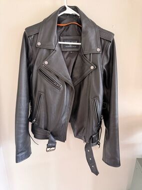 Wilsons Leather Black Leather Moto Jacket with Belt